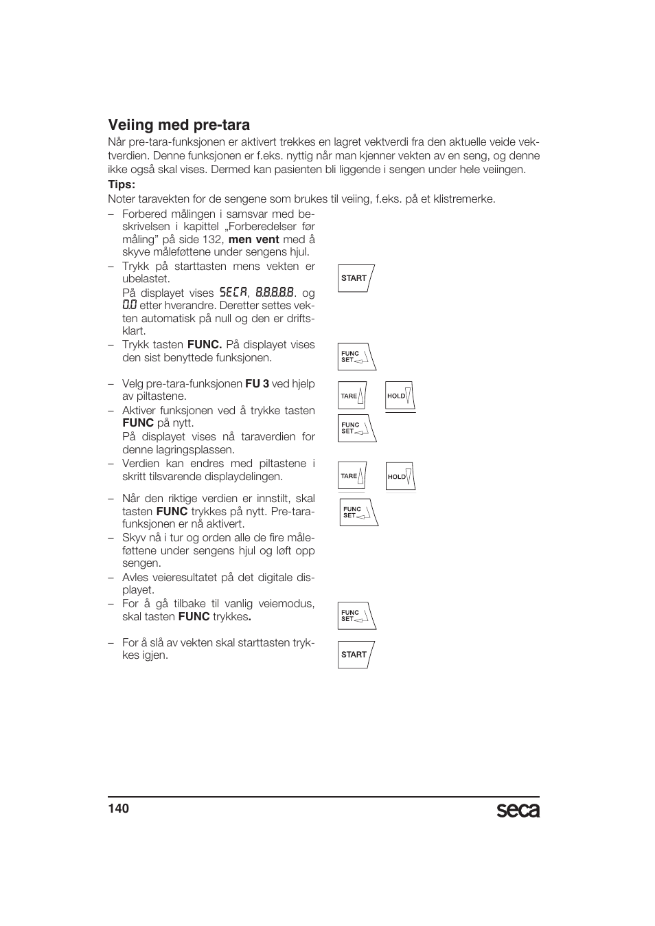 Veiing med pre-tara | Seca 985 User Manual | Page 140 / 239
