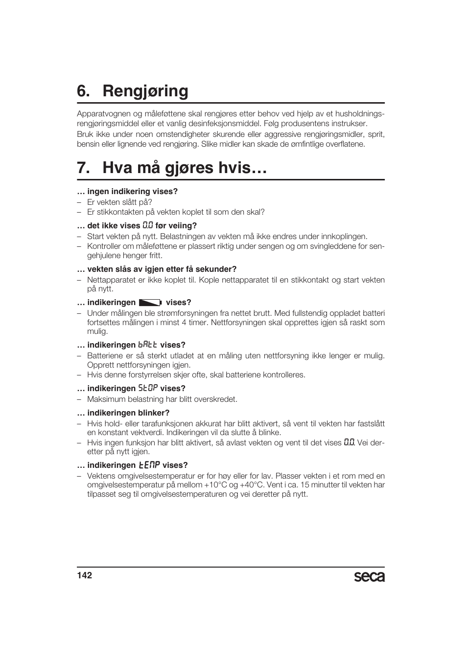 Rengjøring, Hva må gjøres hvis | Seca 985 User Manual | Page 142 / 239