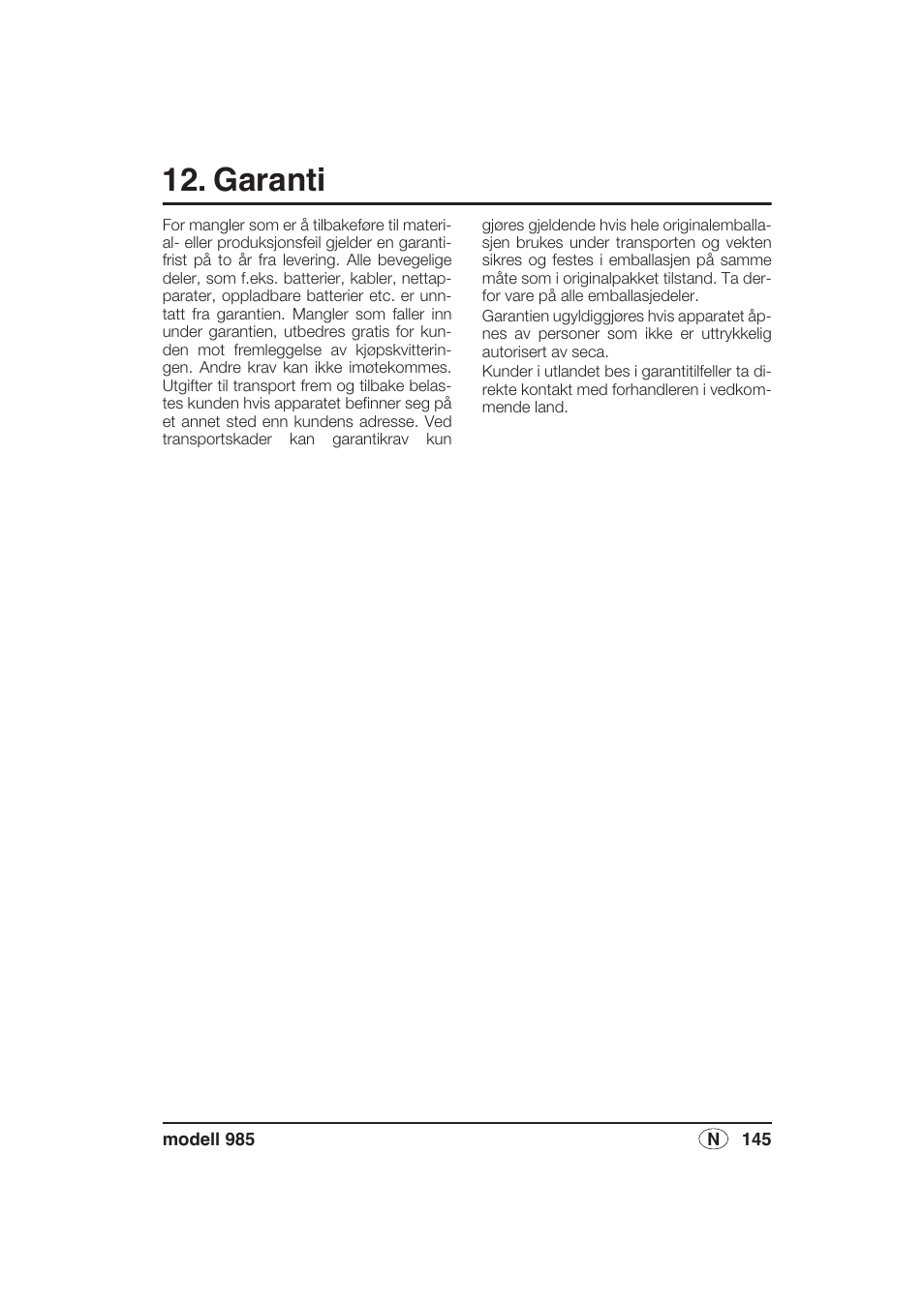 Garanti | Seca 985 User Manual | Page 145 / 239