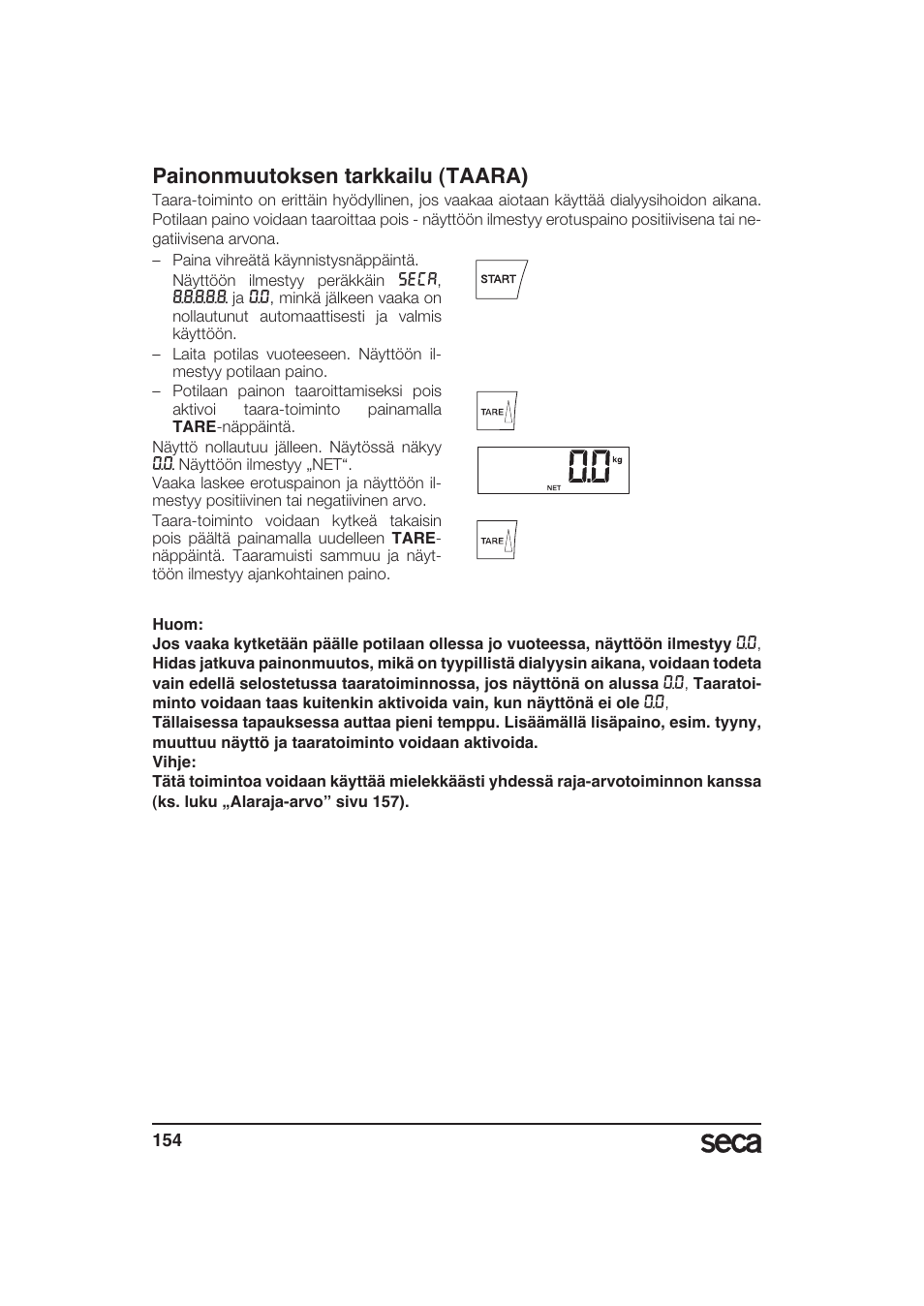 Painonmuutoksen tarkkailu (taara) | Seca 985 User Manual | Page 154 / 239