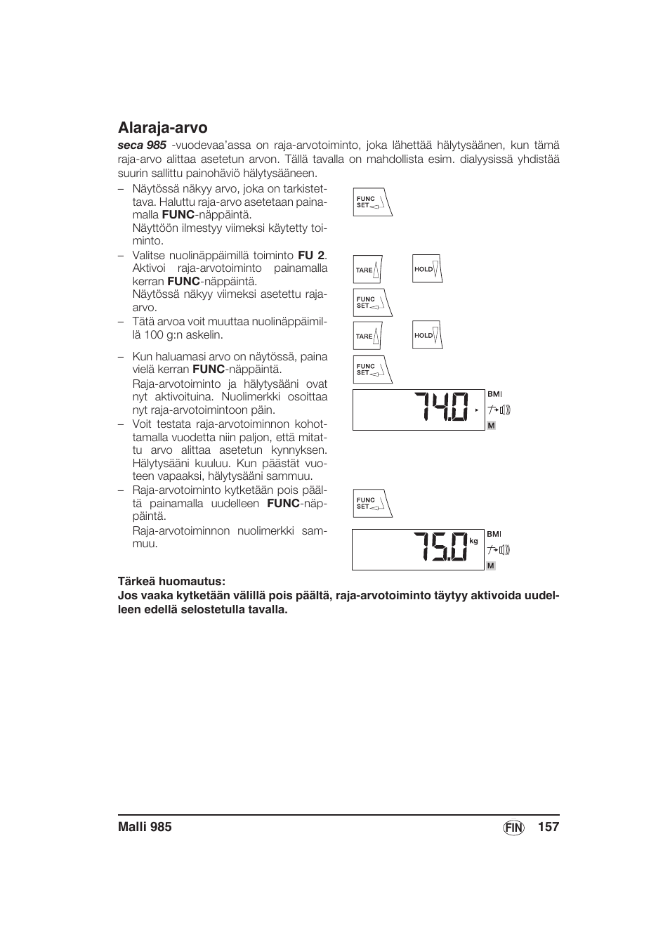 Alaraja-arvo | Seca 985 User Manual | Page 157 / 239