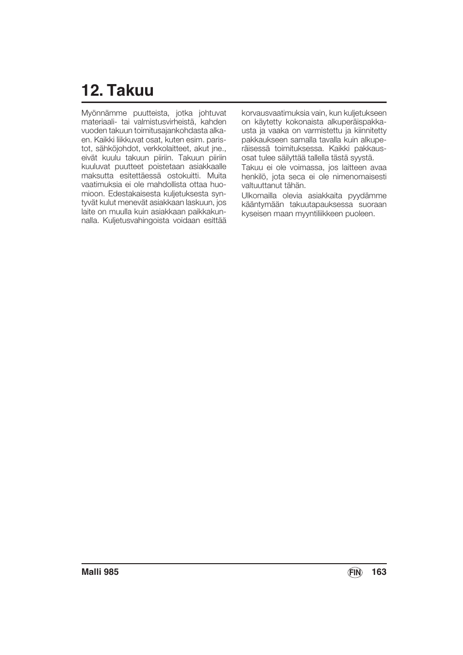 Takuu | Seca 985 User Manual | Page 163 / 239