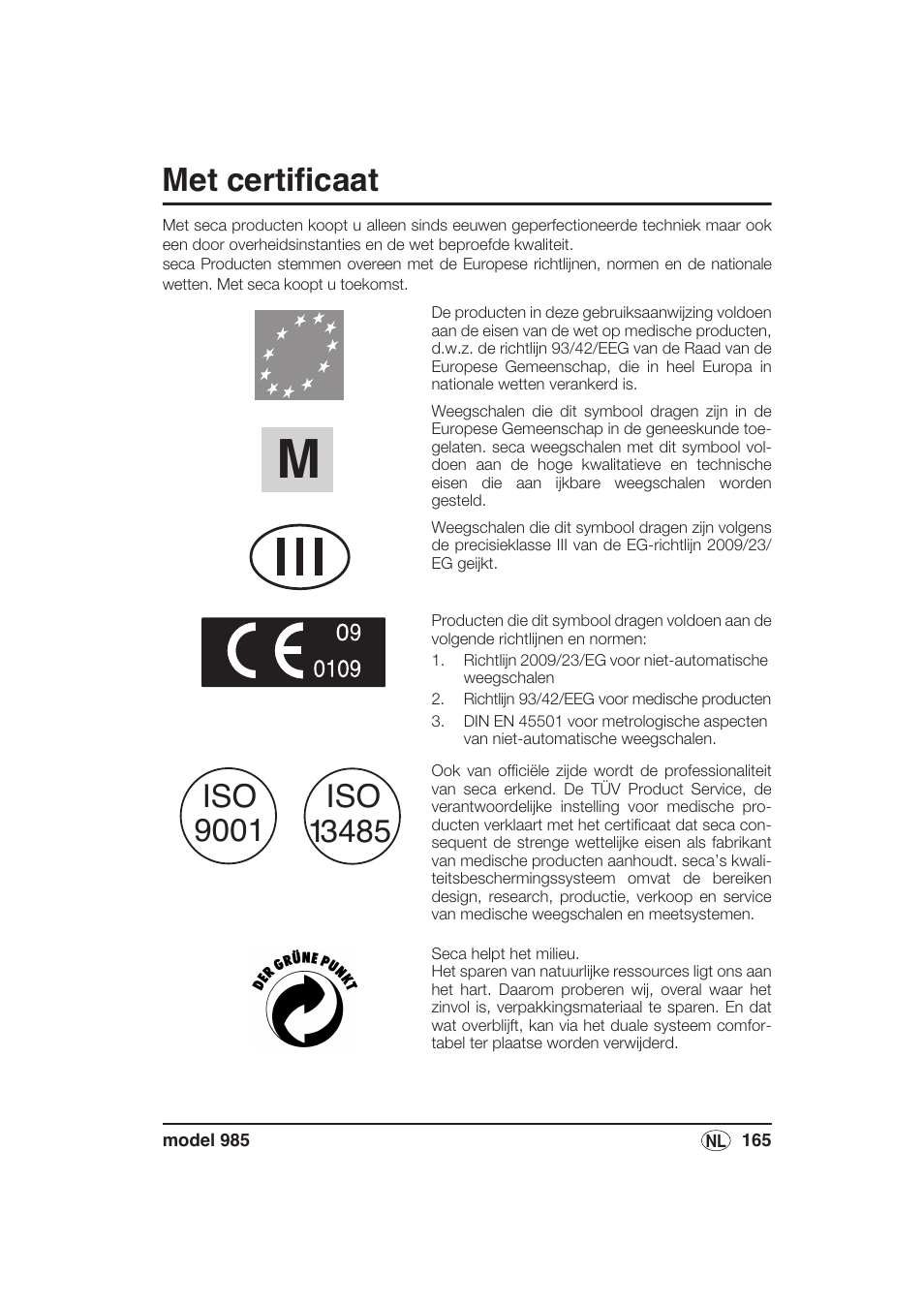 Met certificaat | Seca 985 User Manual | Page 165 / 239