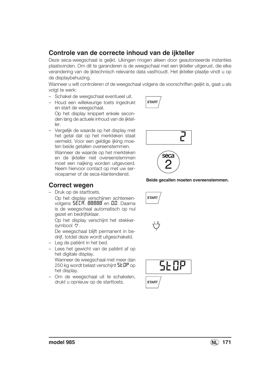 Controle van de correcte inhoud van de ijkteller, Correct wegen | Seca 985 User Manual | Page 171 / 239
