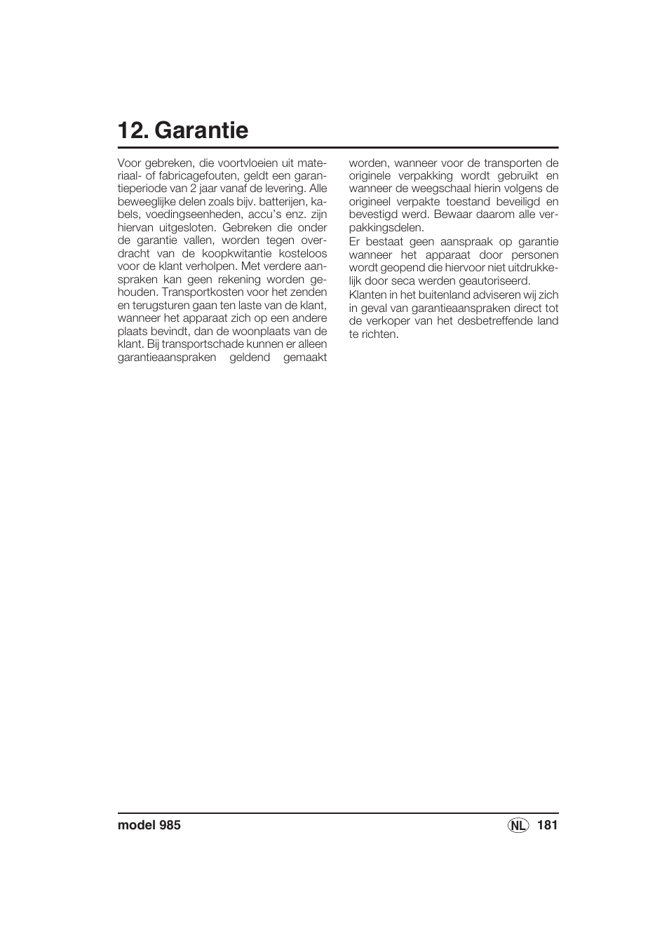 Garantie | Seca 985 User Manual | Page 181 / 239