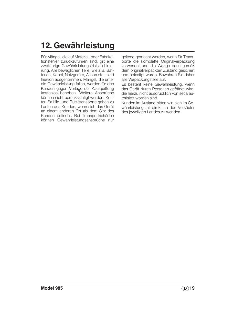 Gewährleistung | Seca 985 User Manual | Page 19 / 239