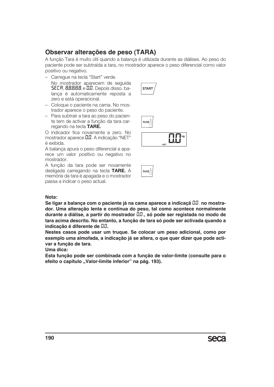 Observar alterações de peso (tara) | Seca 985 User Manual | Page 190 / 239
