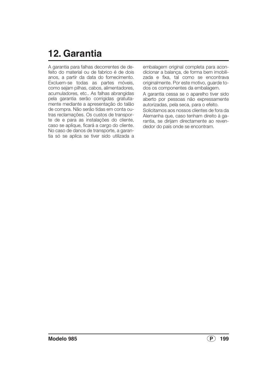 Garantia | Seca 985 User Manual | Page 199 / 239