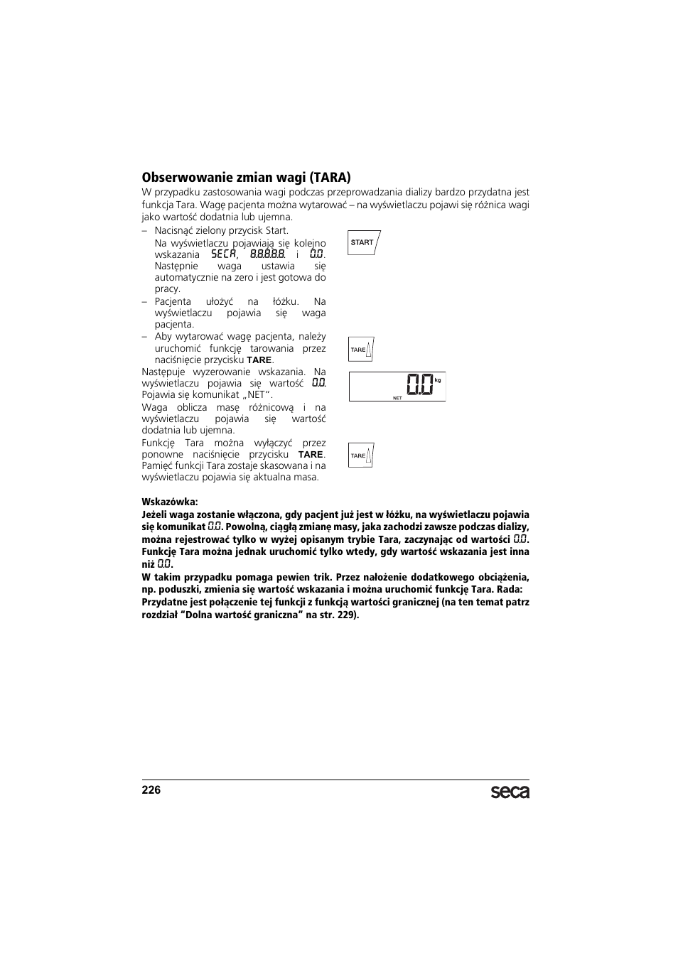 Obserwowanie zmian wagi (tara) | Seca 985 User Manual | Page 226 / 239