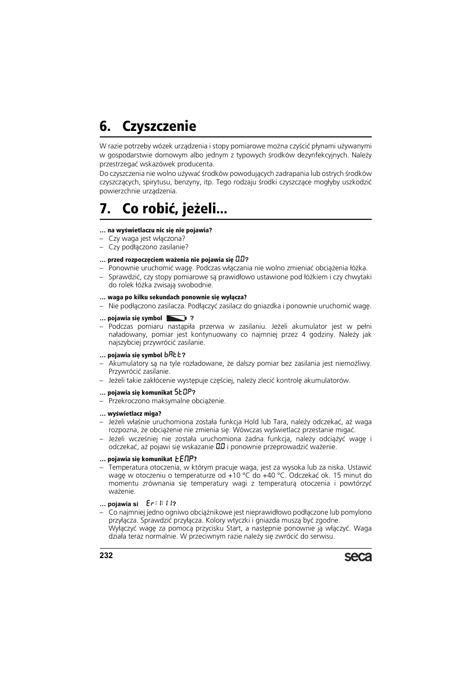 Czyszczenie, Co robić, jeżeli | Seca 985 User Manual | Page 232 / 239