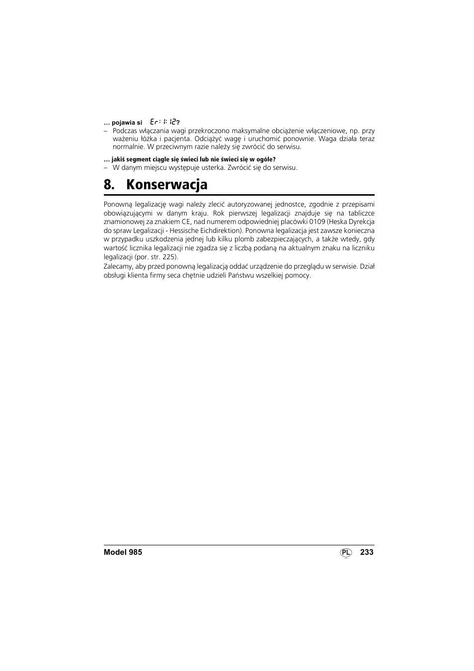 Konserwacja, Patrz „konserwacja” na, Stronie 233) | Seca 985 User Manual | Page 233 / 239