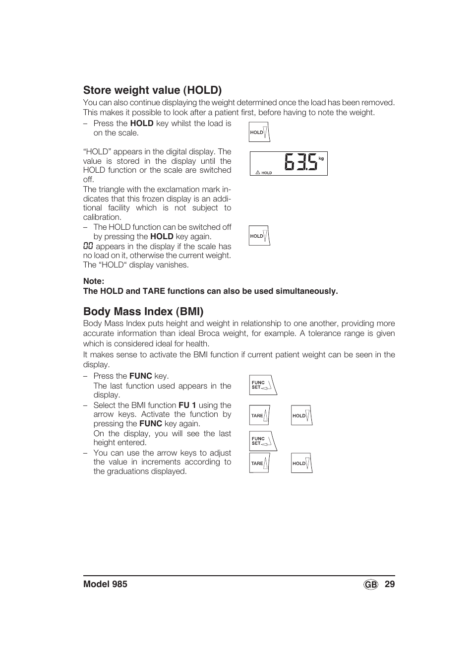 Store weight value (hold), Body mass index (bmi) | Seca 985 User Manual | Page 29 / 239
