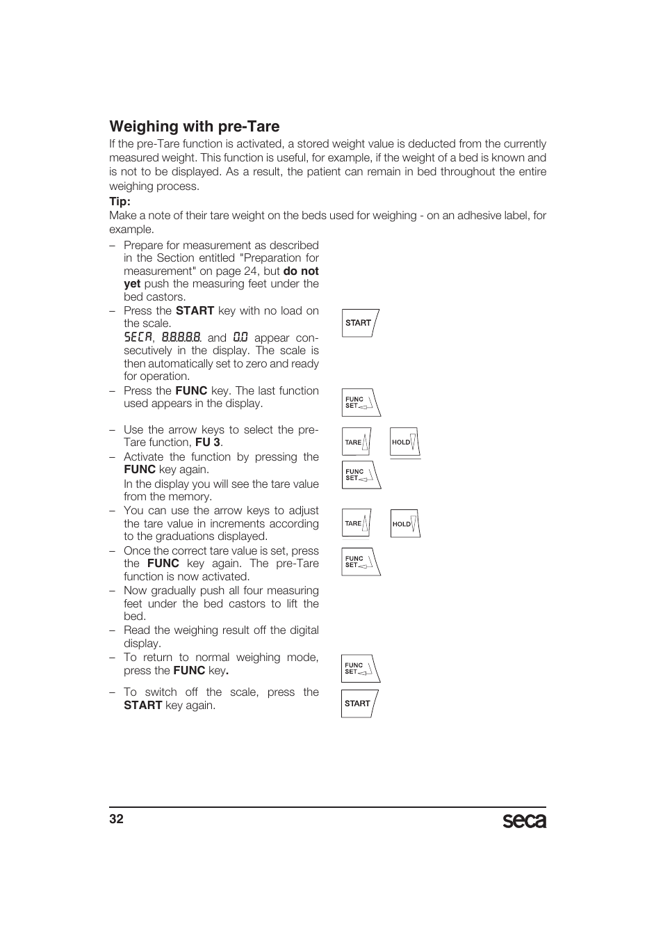 Weighing with pre-tare | Seca 985 User Manual | Page 32 / 239