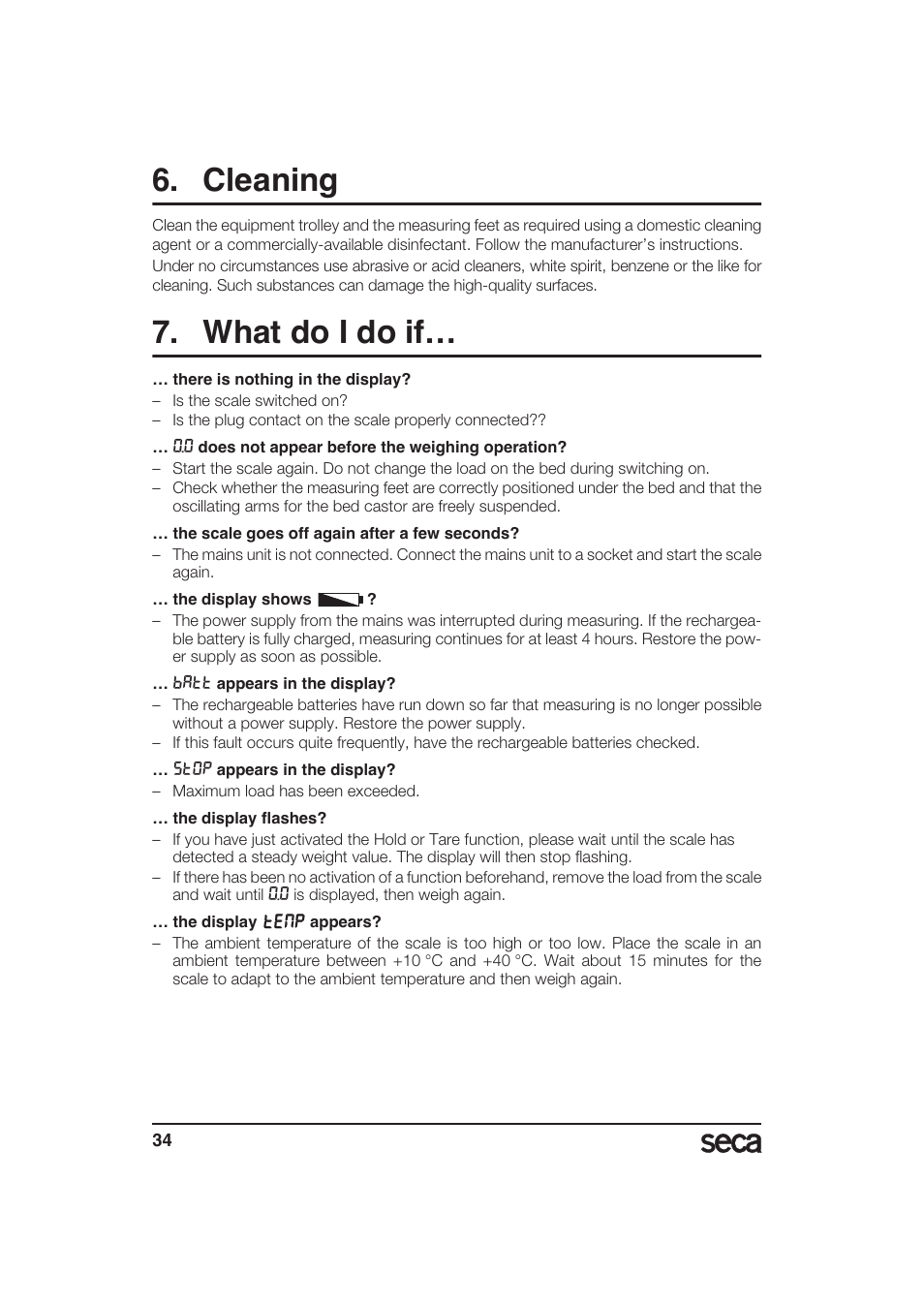 Cleaning, What do i do if | Seca 985 User Manual | Page 34 / 239
