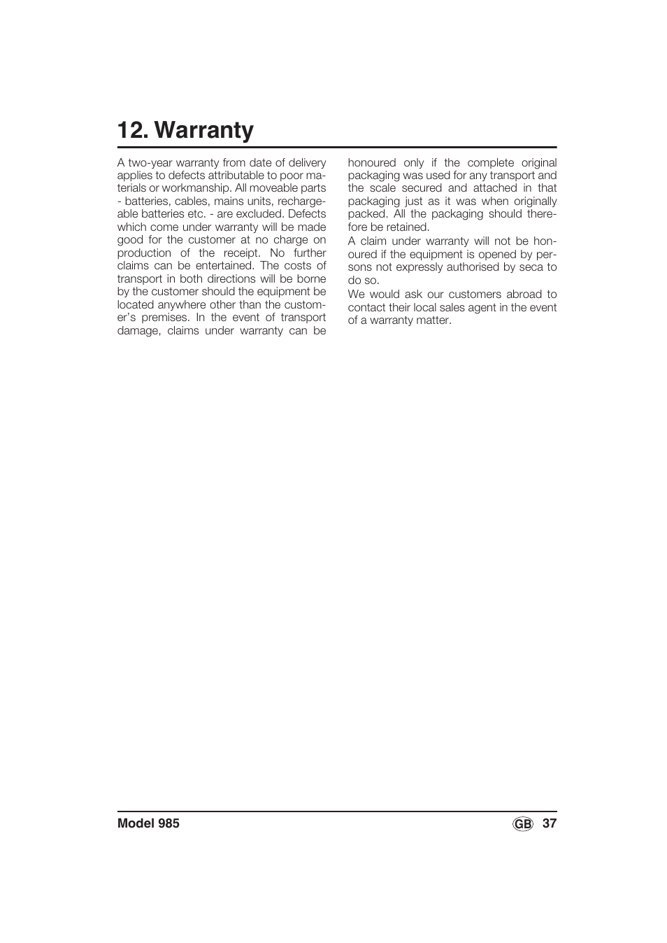 Warranty | Seca 985 User Manual | Page 37 / 239