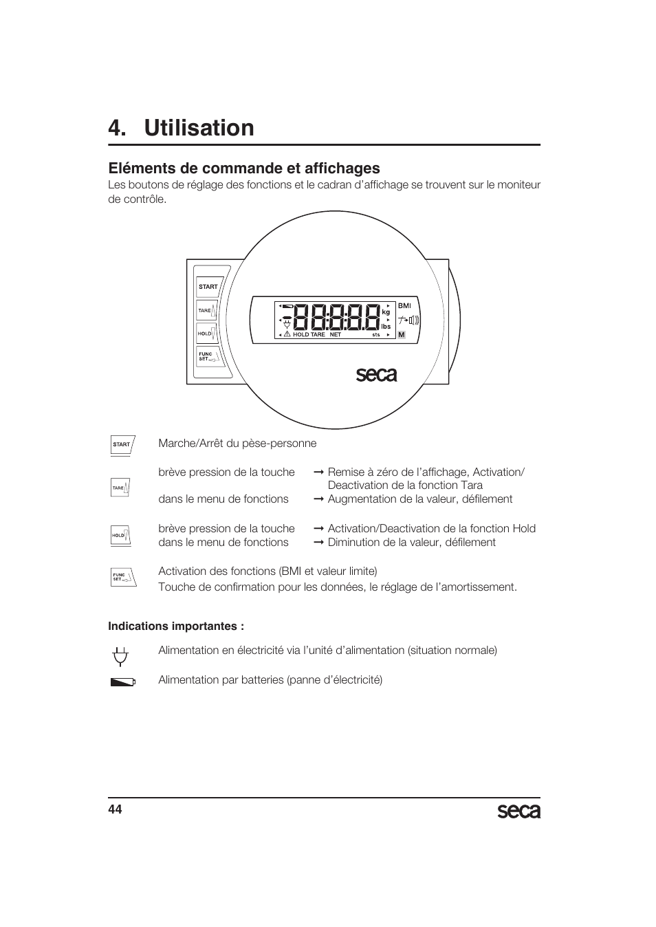 Utilisation, Eléments de commande et affichages | Seca 985 User Manual | Page 44 / 239