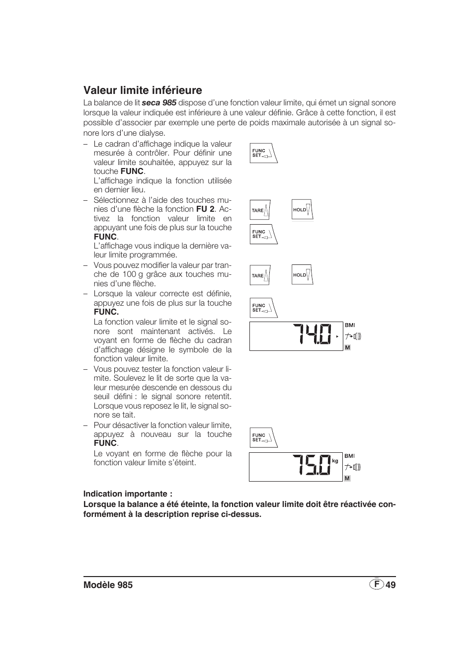 Valeur limite inférieure | Seca 985 User Manual | Page 49 / 239