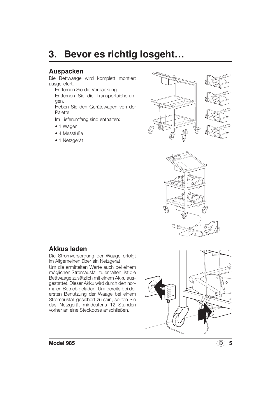 Bevor es richtig losgeht, Auspacken, Akkus laden | Seca 985 User Manual | Page 5 / 239