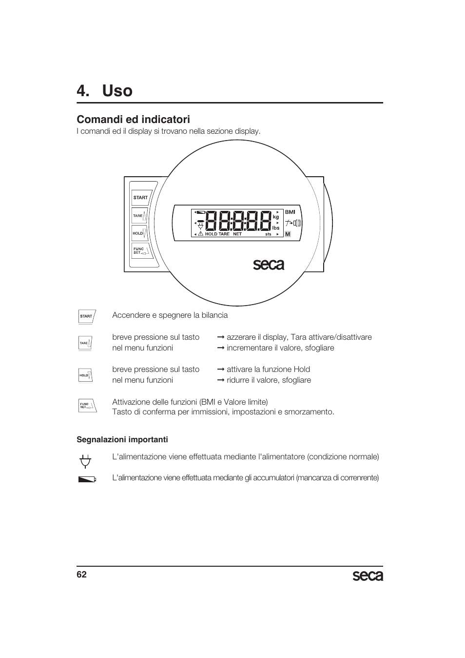 Comandi ed indicatori | Seca 985 User Manual | Page 62 / 239