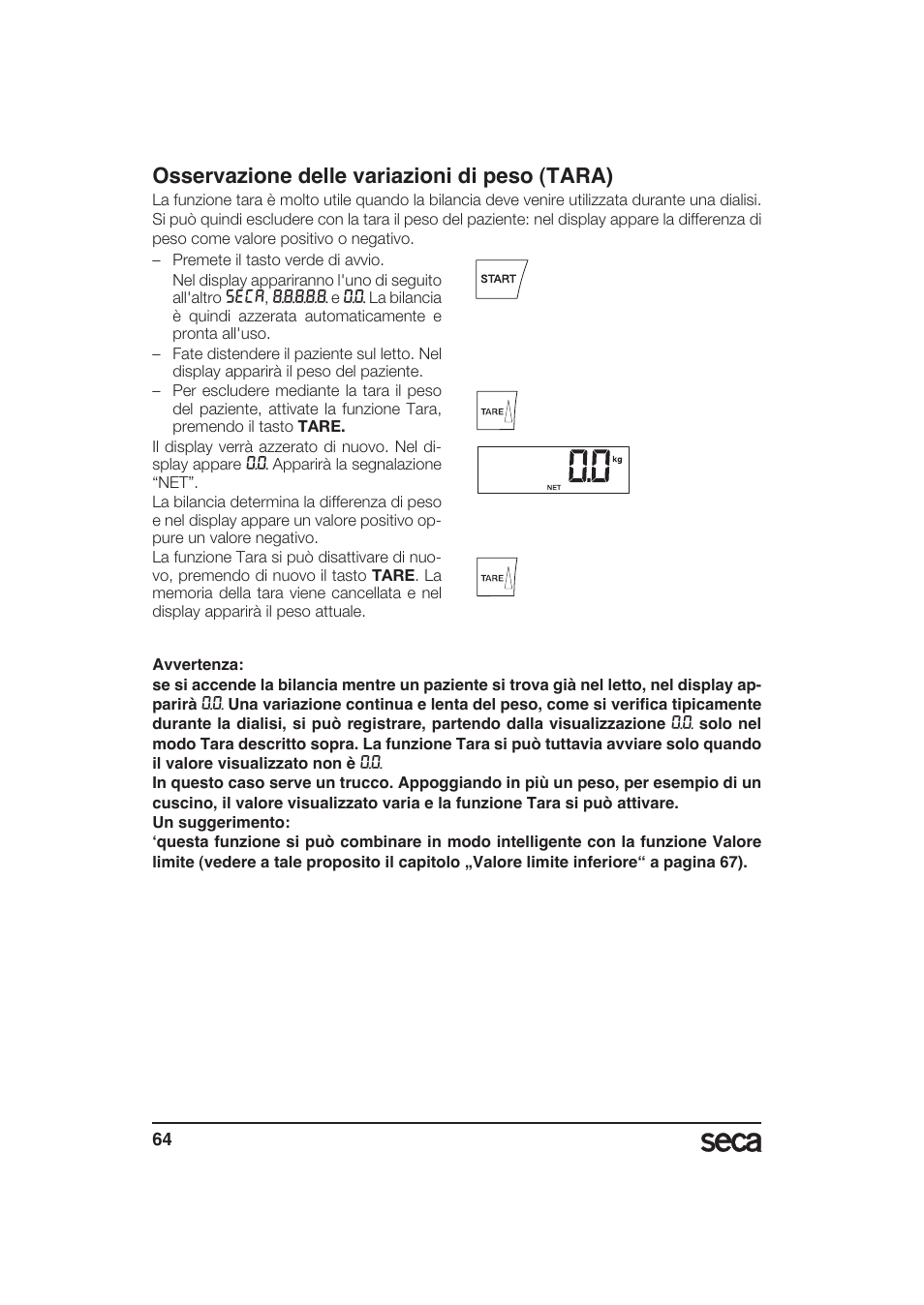 Osservazione delle variazioni di peso (tara) | Seca 985 User Manual | Page 64 / 239