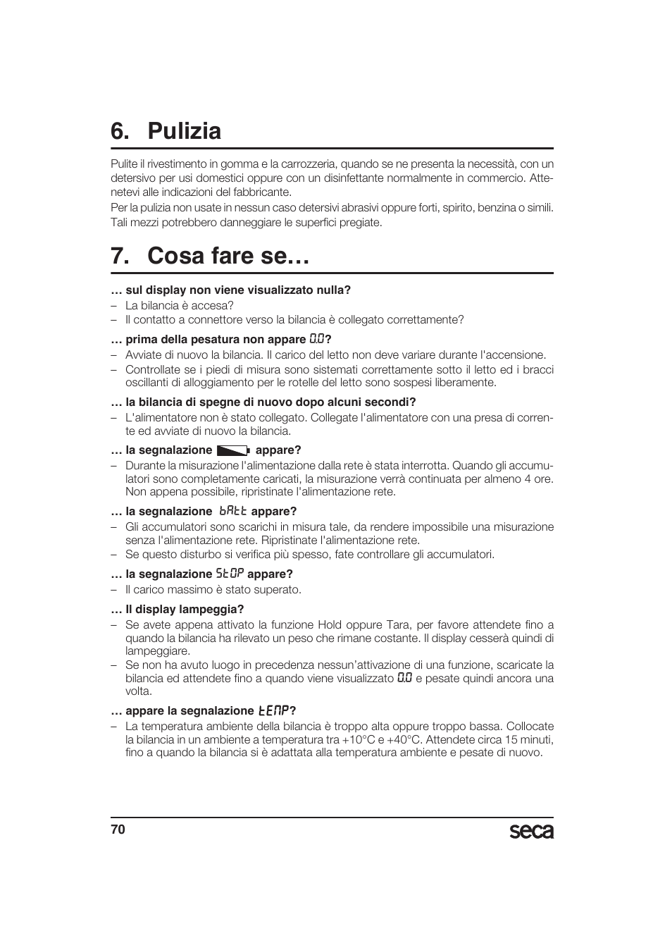 Pulizia, Cosa fare se | Seca 985 User Manual | Page 70 / 239