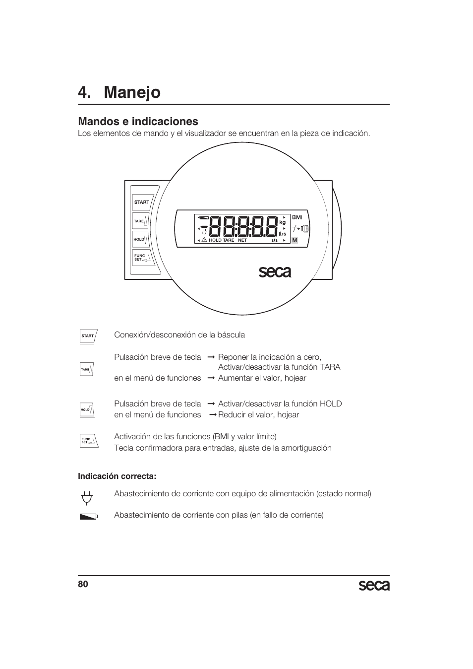Manejo, Mandos e indicaciones | Seca 985 User Manual | Page 80 / 239