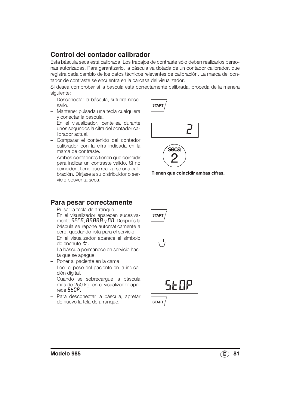 Control del contador calibrador, Para pesar correctamente | Seca 985 User Manual | Page 81 / 239