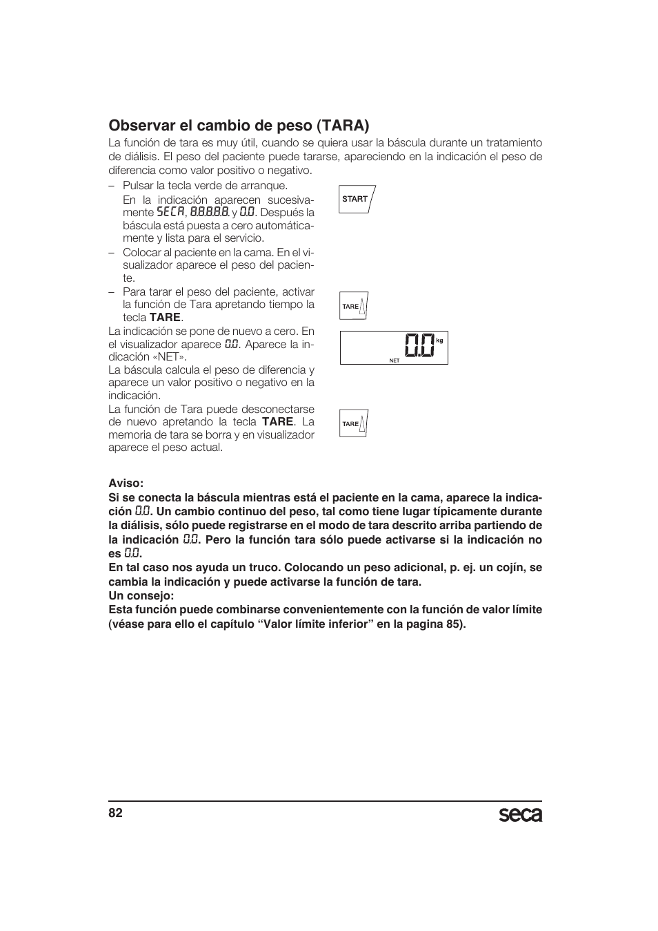 Observar el cambio de peso (tara) | Seca 985 User Manual | Page 82 / 239