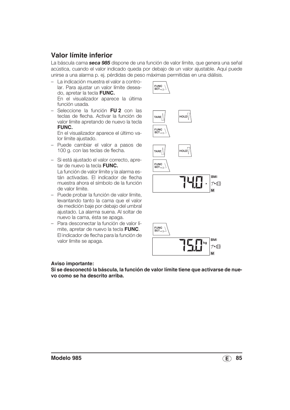 Valor límite inferior | Seca 985 User Manual | Page 85 / 239