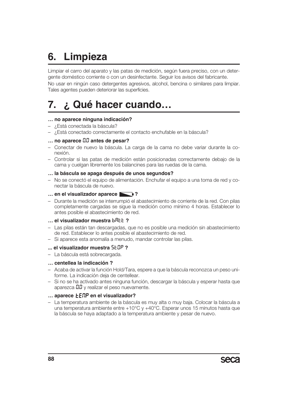 Limpieza, ¿ qué hacer cuando | Seca 985 User Manual | Page 88 / 239