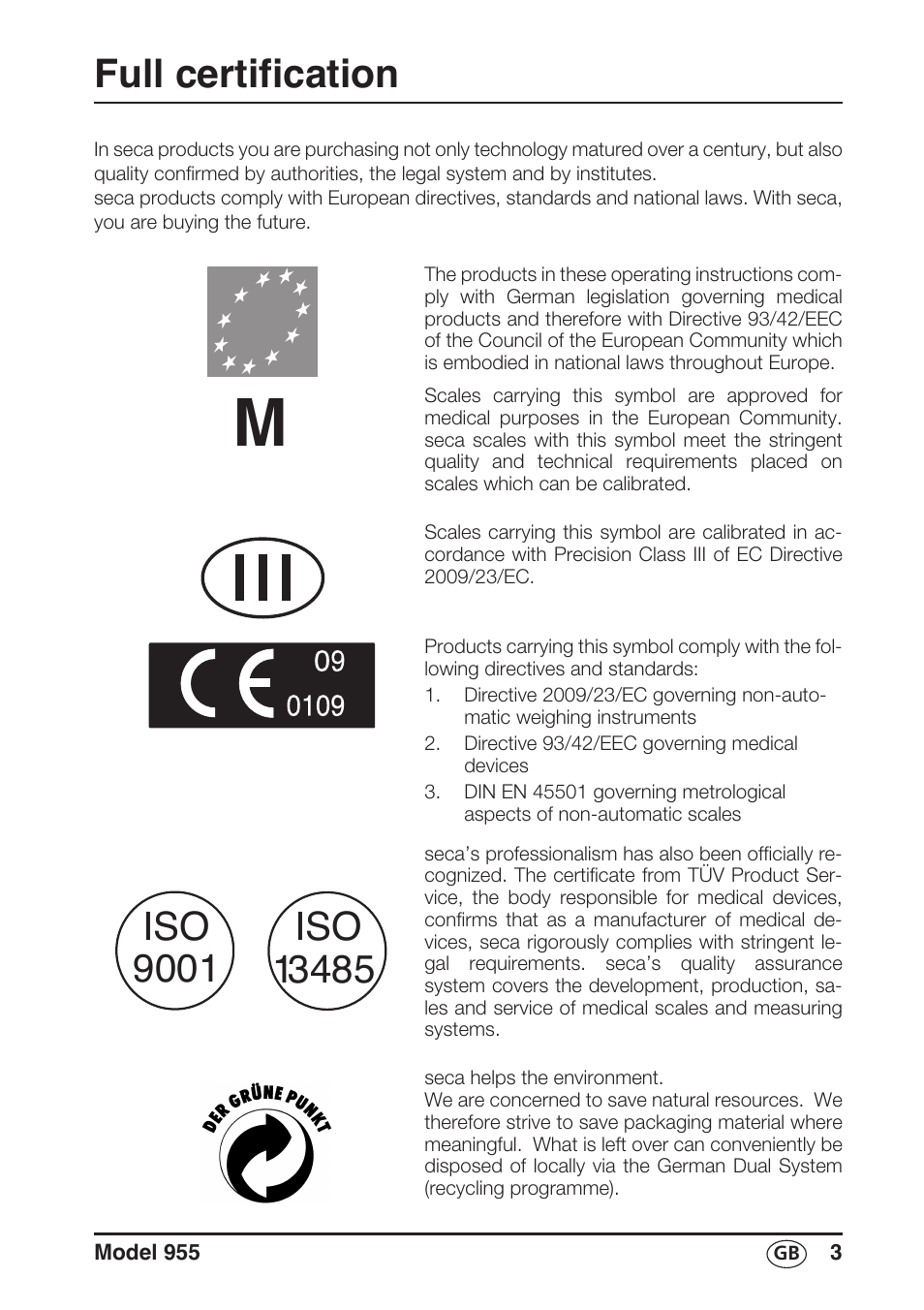 Full certification | Seca 955 User Manual | Page 3 / 19