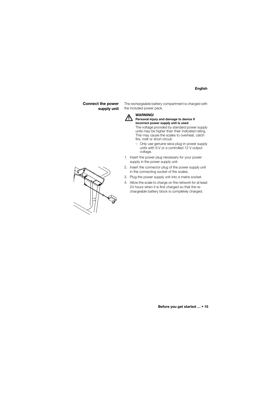 Connect the power supply unit | Seca 955 User Manual | Page 15 / 35