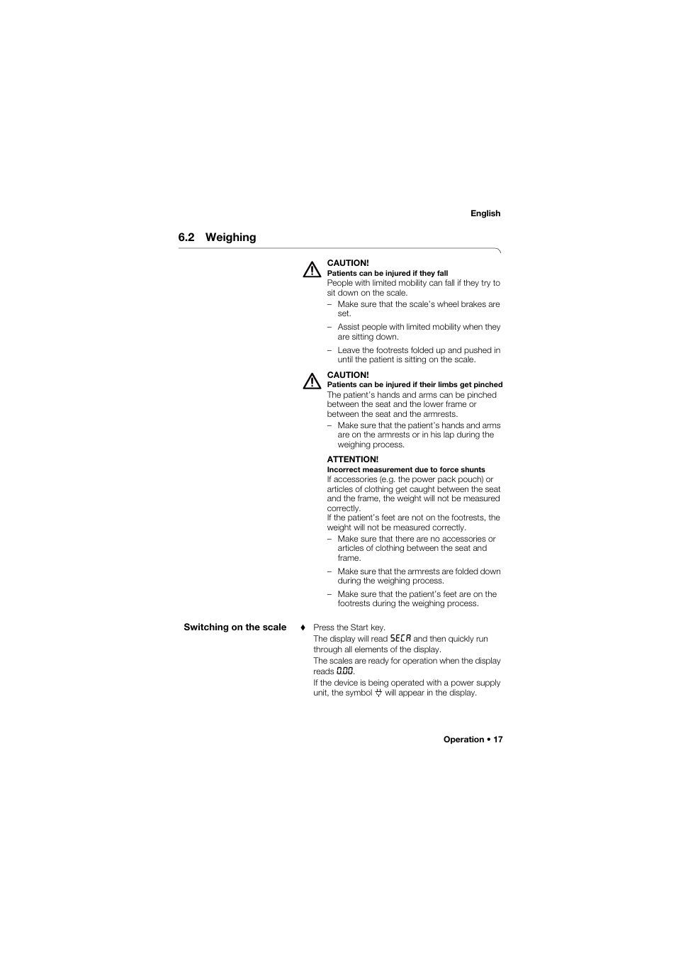 2 weighing, Switching on the scale | Seca 955 User Manual | Page 17 / 35