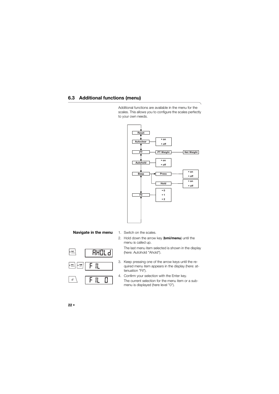 3 additional functions (menu), Navigate in the menu | Seca 955 User Manual | Page 22 / 35
