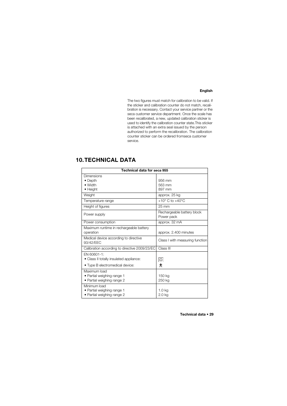 Technical data | Seca 955 User Manual | Page 29 / 35