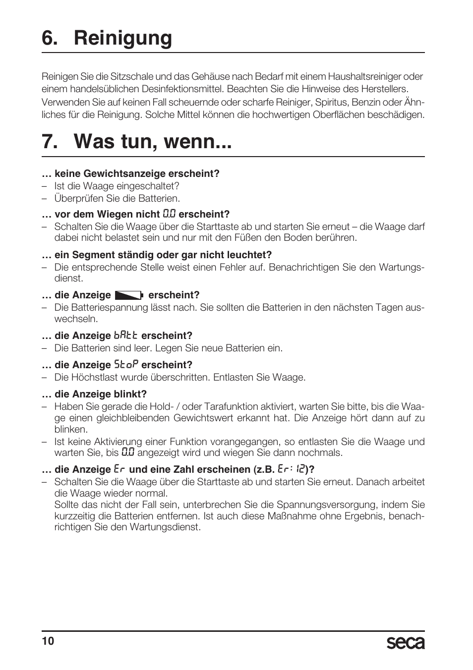 Reinigung, Was tun, wenn | Seca 956 User Manual | Page 10 / 136