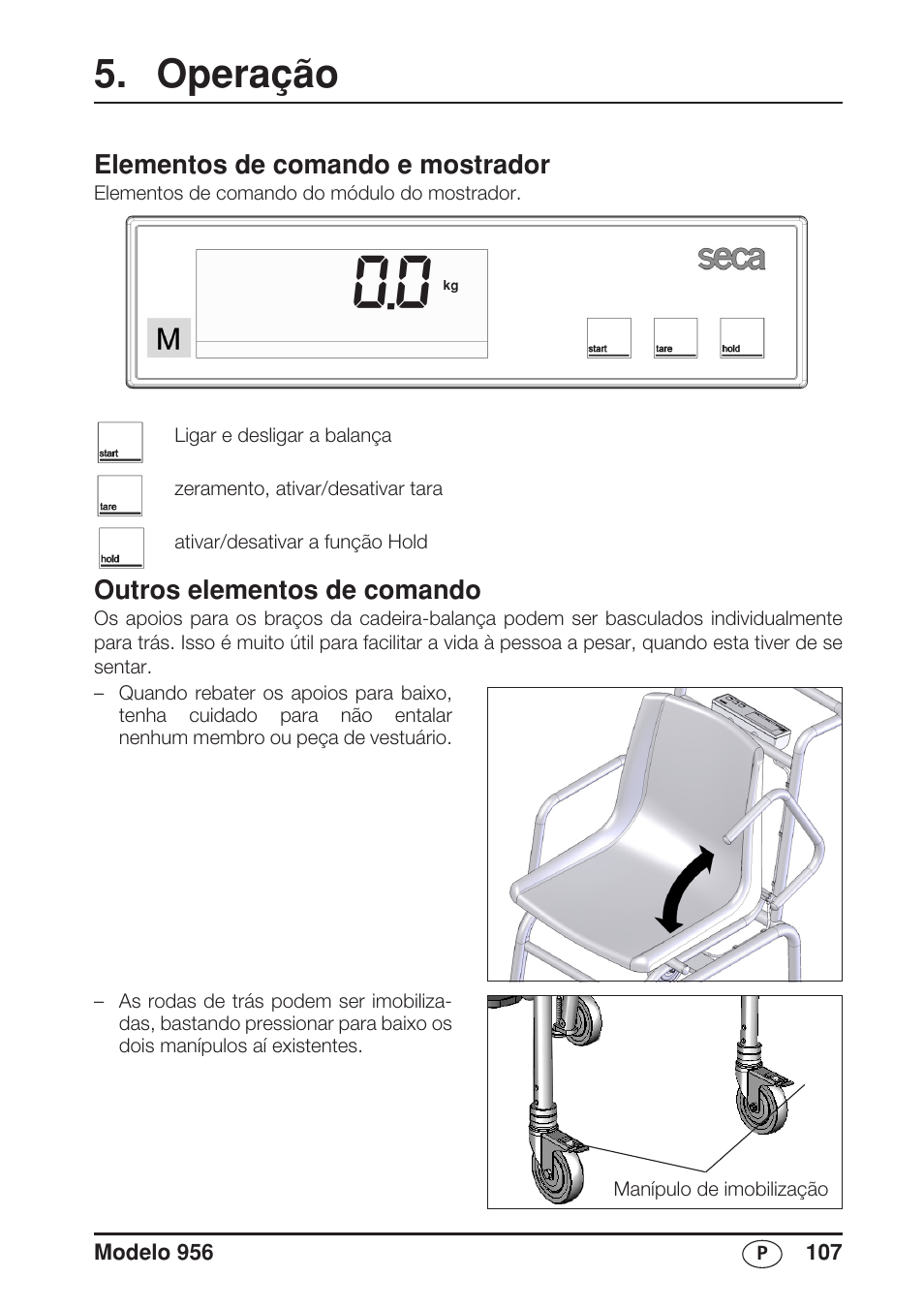 Operação, Elementos de comando e mostrador, Outros elementos de comando | Seca 956 User Manual | Page 107 / 136