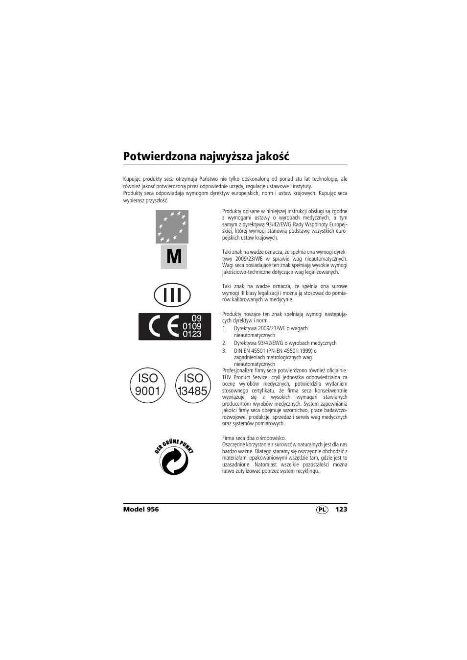 Potwierdzona najwyższa jakość | Seca 956 User Manual | Page 123 / 136
