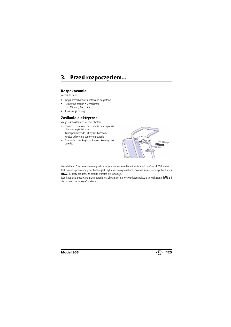 Przed rozpoczęciem, Rozpakowanie, Zasilanie elektryczne | Seca 956 User Manual | Page 125 / 136