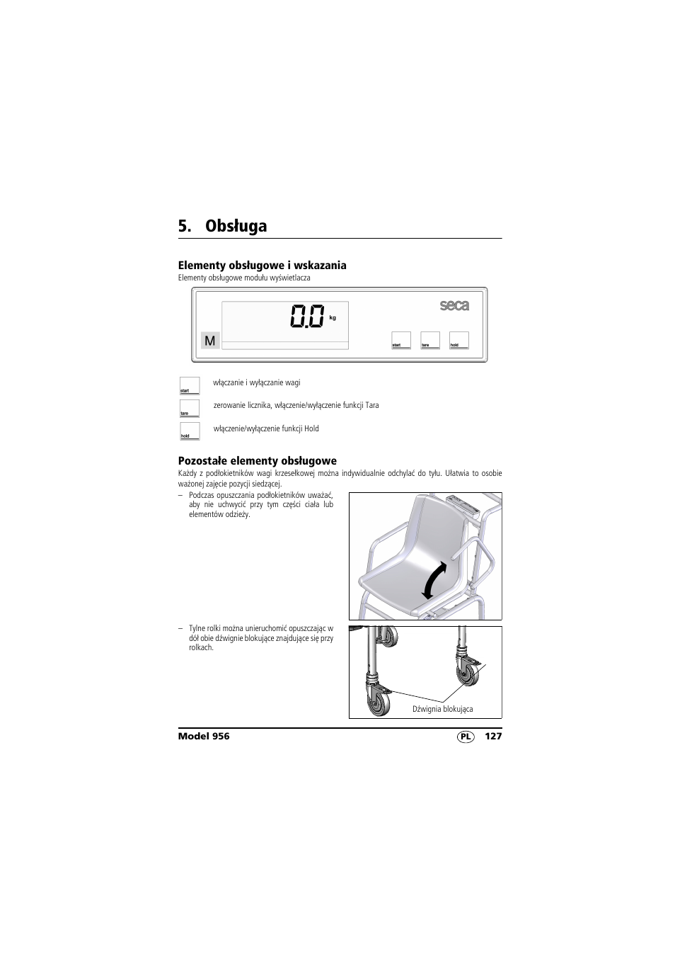Obsługa, Elementy obsługowe i wskazania, Pozostałe elementy obsługowe | Seca 956 User Manual | Page 127 / 136