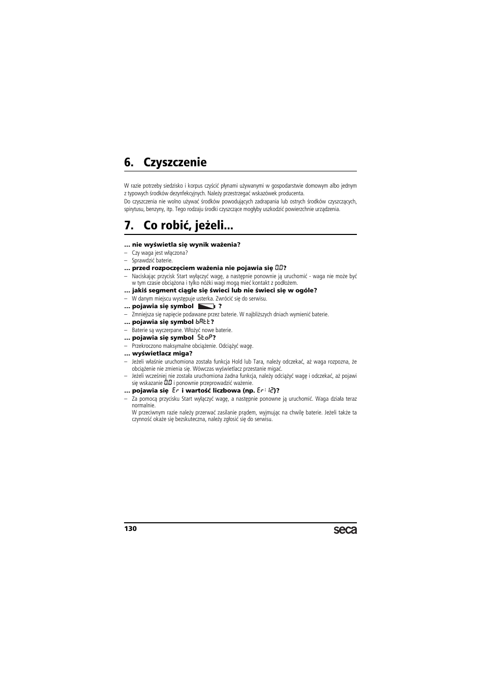 Czyszczenie, Co robić, jeżeli | Seca 956 User Manual | Page 130 / 136