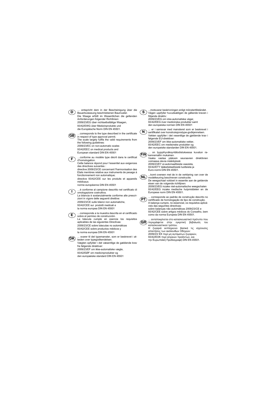 Nl pt gr | Seca 956 User Manual | Page 135 / 136