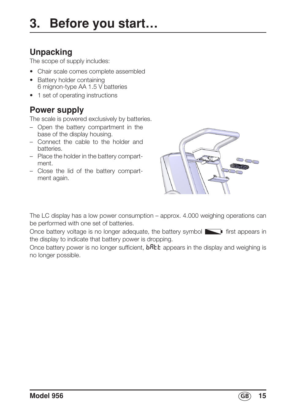 Before you start, Unpacking, Power supply | Seca 956 User Manual | Page 15 / 136