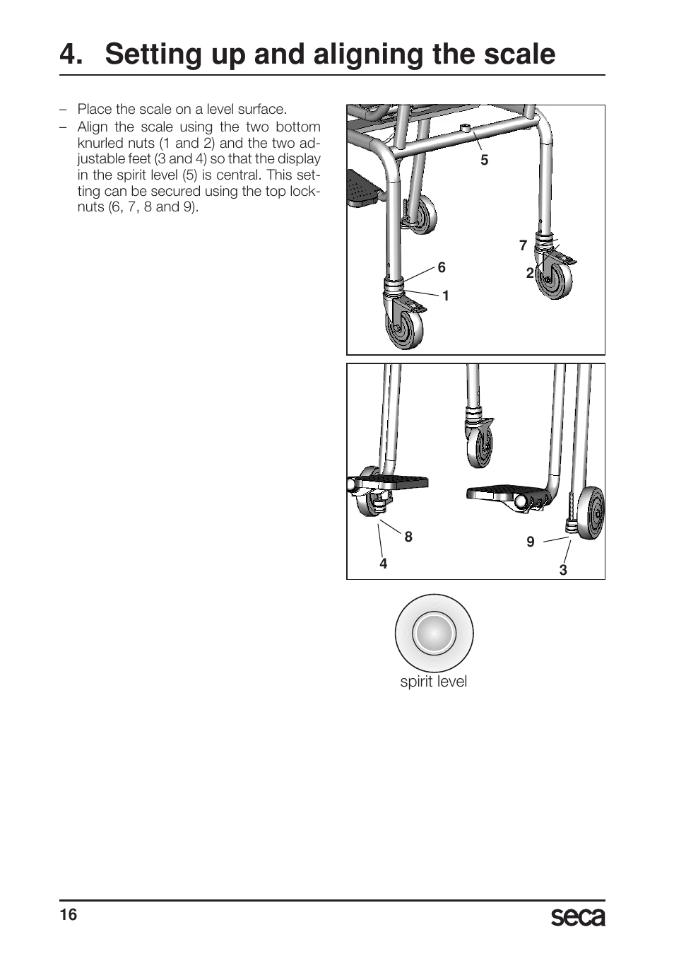 Setting up and aligning the scale, Libelle | Seca 956 User Manual | Page 16 / 136