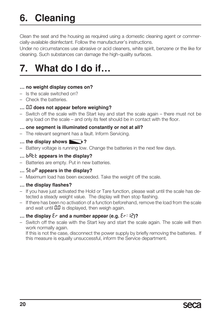 Cleaning, What do i do if | Seca 956 User Manual | Page 20 / 136