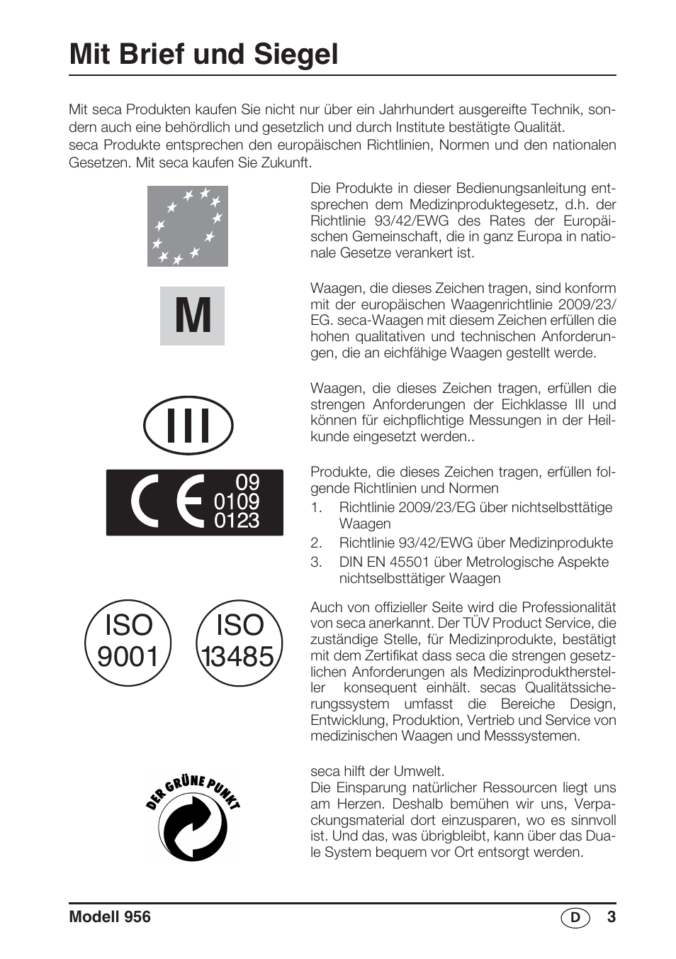 Deutsch, Mit brief und siegel | Seca 956 User Manual | Page 3 / 136