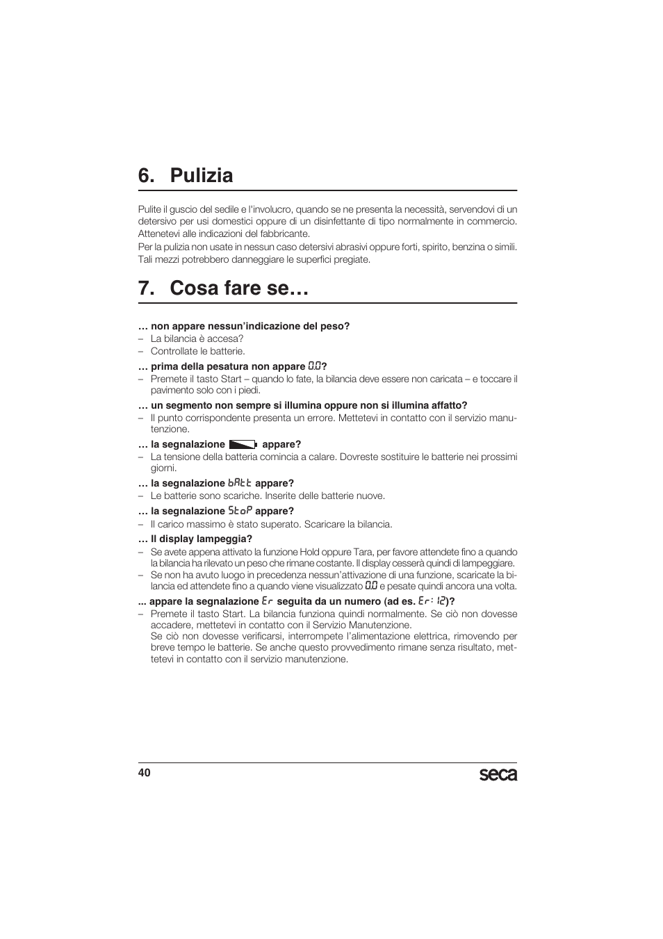 Pulizia, Cosa fare se | Seca 956 User Manual | Page 40 / 136