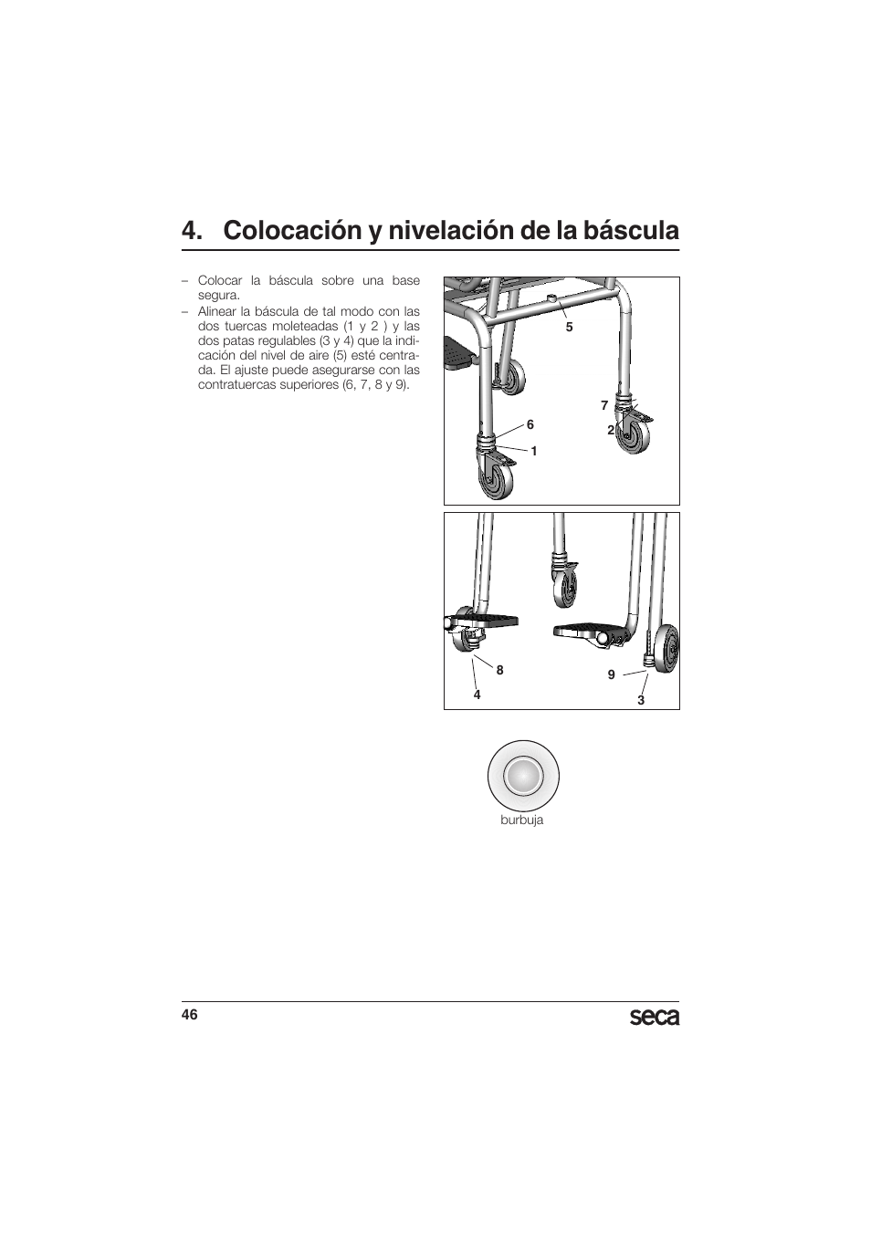 Colocación y nivelación de la báscula, Libelle | Seca 956 User Manual | Page 46 / 136