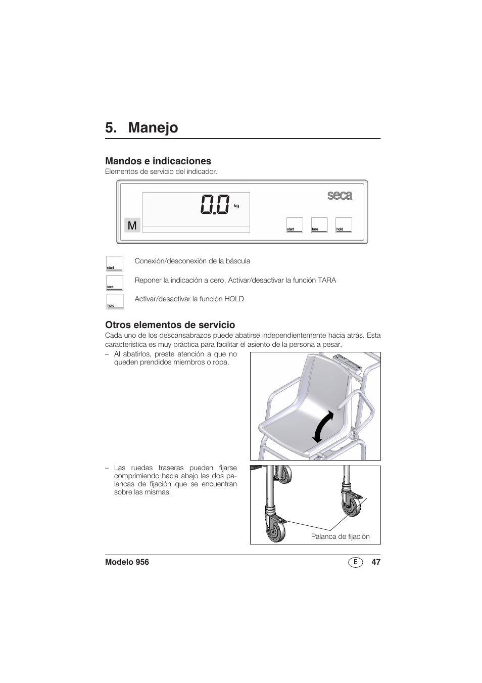 Manejo, Mandos e indicaciones, Otros elementos de servicio | Seca 956 User Manual | Page 47 / 136