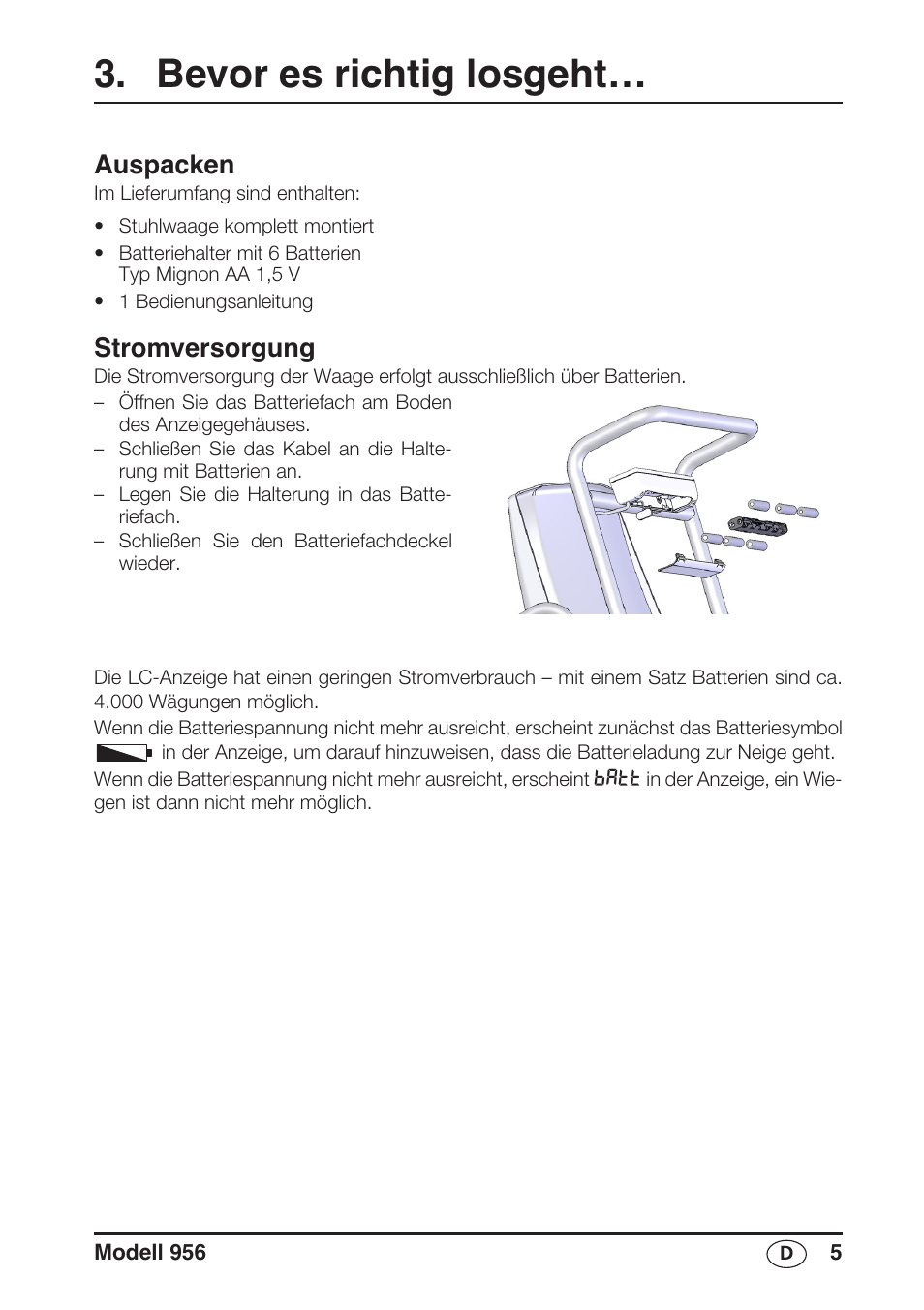 Bevor es richtig losgeht, Auspacken, Stromversorgung | Seca 956 User Manual | Page 5 / 136